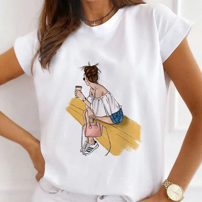 Γυναικεία φαρδιά καλοκαιρινά μπλουζάκια μόδας ψηλοτάκουνα μπαλόνι γραφικό μπλουζάκι για γυναίκες Μοντάλ μπλουζάκια με στρογγυλή λαιμόκοψη και κοντά μανίκια