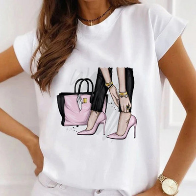 Sieviešu ziedu augstpapēžu krekls ar apdruku T-krekls Love Sweet 90s Trend T-krekls Vasaras īsām piedurknēm Topi Ikdienas Kawaii Tkrekli Apģērbs