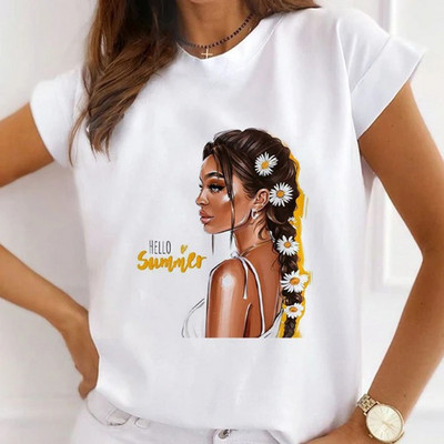 Sieviešu ziedu augstpapēžu krekls ar apdruku T-krekls Love Sweet 90s Trend T-krekls Vasaras īsām piedurknēm Topi Ikdienas Kawaii Tkrekli Apģērbs