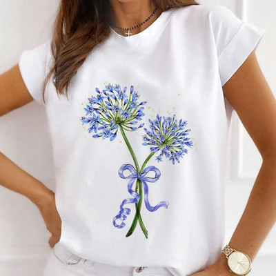 Sieviešu ziedu augstpapēžu krekls ar apdruku T-krekls Love Sweet 90s Trend T-krekls Vasaras īsām piedurknēm Topi Ikdienas Kawaii Tkrekli Apģērbs