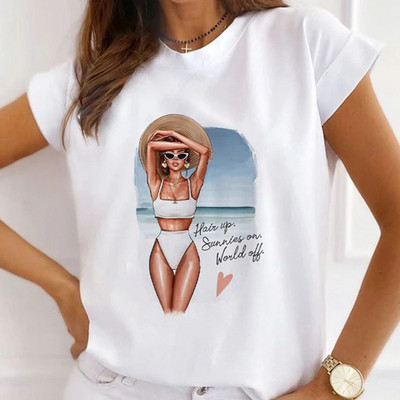 Sieviešu ziedu augstpapēžu krekls ar apdruku T-krekls Love Sweet 90s Trend T-krekls Vasaras īsām piedurknēm Topi Ikdienas Kawaii Tkrekli Apģērbs