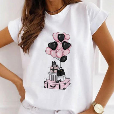 Sieviešu ziedu augstpapēžu krekls ar apdruku T-krekls Love Sweet 90s Trend T-krekls Vasaras īsām piedurknēm Topi Ikdienas Kawaii Tkrekli Apģērbs