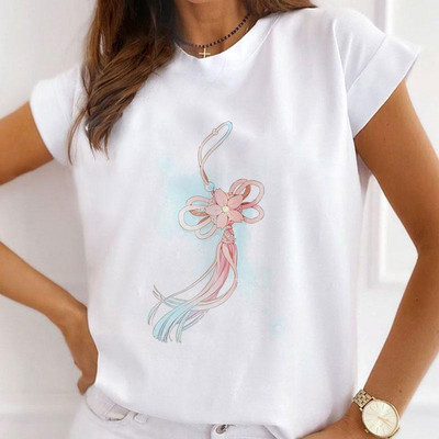 Sieviešu ziedu augstpapēžu krekls ar apdruku T-krekls Love Sweet 90s Trend T-krekls Vasaras īsām piedurknēm Topi Ikdienas Kawaii Tkrekli Apģērbs