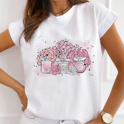 Sieviešu ziedu augstpapēžu krekls ar apdruku T-krekls Love Sweet 90s Trend T-krekls Vasaras īsām piedurknēm Topi Ikdienas Kawaii Tkrekli Apģērbs