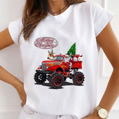 Νέα γυναικεία τοπ καρτούν Harajuku Χαρούμενα Χριστούγεννα Μπλουζάκια με στρογγυλή λαιμόκοψη με κοντό μανίκι Άγιου Βασίλη