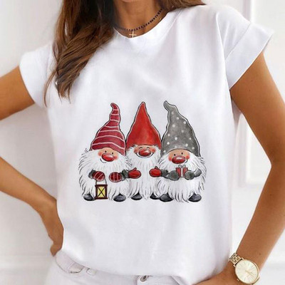 Νέα γυναικεία τοπ καρτούν Harajuku Χαρούμενα Χριστούγεννα Μπλουζάκια με στρογγυλή λαιμόκοψη με κοντό μανίκι Άγιου Βασίλη