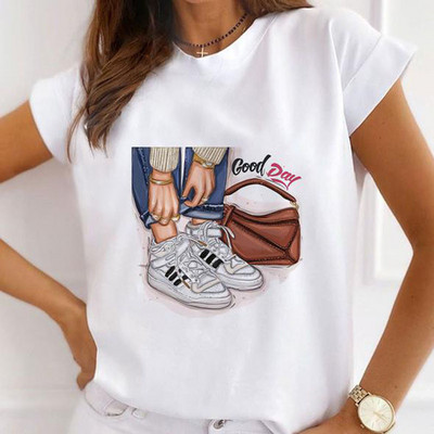 Νέα γυναικεία τοπ καρτούν Harajuku Χαρούμενα Χριστούγεννα Μπλουζάκια με στρογγυλή λαιμόκοψη με κοντό μανίκι Άγιου Βασίλη