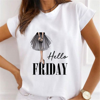 Νέα γυναικεία τοπ καρτούν Harajuku Χαρούμενα Χριστούγεννα Μπλουζάκια με στρογγυλή λαιμόκοψη με κοντό μανίκι Άγιου Βασίλη