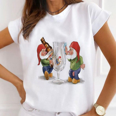 Νέα γυναικεία τοπ καρτούν Harajuku Χαρούμενα Χριστούγεννα Μπλουζάκια με στρογγυλή λαιμόκοψη με κοντό μανίκι Άγιου Βασίλη