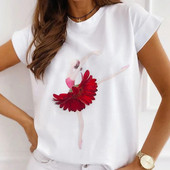 Γυναικεία λουλουδάτα ψηλοτάκουνα ρούχα για εκτύπωση Νέα υπέροχα γυναικεία μπλουζάκια μπλουζάκι μόδας κινουμένων σχεδίων Γυναικείο γραφικό μπλουζάκι με λαιμόκοψη σε Ο