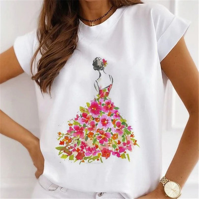 Γυναικεία λουλουδάτα ψηλοτάκουνα ρούχα για εκτύπωση Νέα υπέροχα γυναικεία μπλουζάκια μπλουζάκι μόδας κινουμένων σχεδίων Γυναικείο γραφικό μπλουζάκι με λαιμόκοψη σε Ο