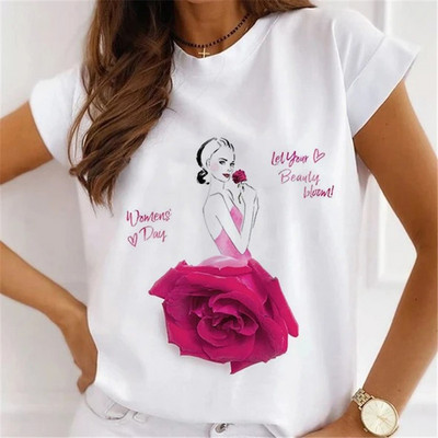 Γυναικεία λουλουδάτα ψηλοτάκουνα ρούχα για εκτύπωση Νέα υπέροχα γυναικεία μπλουζάκια μπλουζάκι μόδας κινουμένων σχεδίων Γυναικείο γραφικό μπλουζάκι με λαιμόκοψη σε Ο