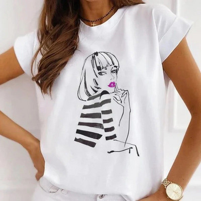 Γυναικεία λουλουδάτα ψηλοτάκουνα ρούχα για εκτύπωση Νέα υπέροχα γυναικεία μπλουζάκια μπλουζάκι μόδας κινουμένων σχεδίων Γυναικείο γραφικό μπλουζάκι με λαιμόκοψη σε Ο