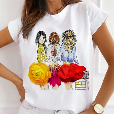 Γυναικεία λουλουδάτα ψηλοτάκουνα ρούχα για εκτύπωση Νέα υπέροχα γυναικεία μπλουζάκια μπλουζάκι μόδας κινουμένων σχεδίων Γυναικείο γραφικό μπλουζάκι με λαιμόκοψη σε Ο