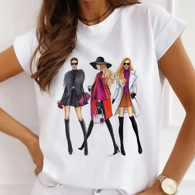 Γυναικεία λουλουδάτα ψηλοτάκουνα ρούχα για εκτύπωση Νέα υπέροχα γυναικεία μπλουζάκια μπλουζάκι μόδας κινουμένων σχεδίων Γυναικείο γραφικό μπλουζάκι με λαιμόκοψη σε Ο