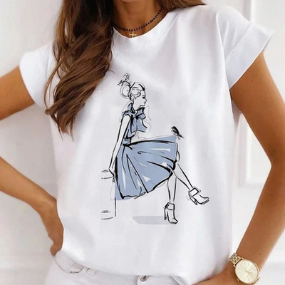 Γυναικεία λουλουδάτα ψηλοτάκουνα ρούχα για εκτύπωση Νέα υπέροχα γυναικεία μπλουζάκια μπλουζάκι μόδας κινουμένων σχεδίων Γυναικείο γραφικό μπλουζάκι με λαιμόκοψη σε Ο