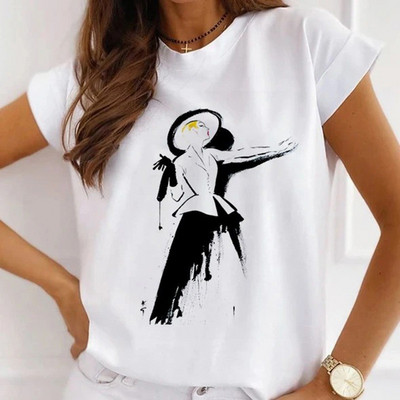 Γυναικεία λουλουδάτα ψηλοτάκουνα ρούχα για εκτύπωση Νέα υπέροχα γυναικεία μπλουζάκια μπλουζάκι μόδας κινουμένων σχεδίων Γυναικείο γραφικό μπλουζάκι με λαιμόκοψη σε Ο