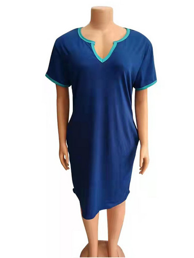 ZJFZML ZZ Liela izmēra kleitas Vairumtirdzniecība Vienkāršas vasaras īsās piedurknes ar dziļu V kakla izgriezumu, dubultkabatas T-krekls Mini Vestidos Dropshipping