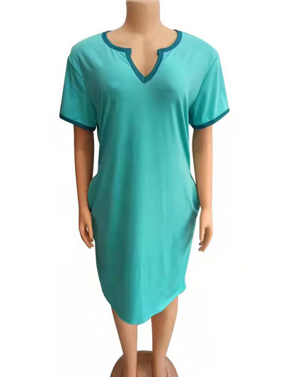 ZJFZML ZZ Liela izmēra kleitas Vairumtirdzniecība Vienkāršas vasaras īsās piedurknes ar dziļu V kakla izgriezumu, dubultkabatas T-krekls Mini Vestidos Dropshipping