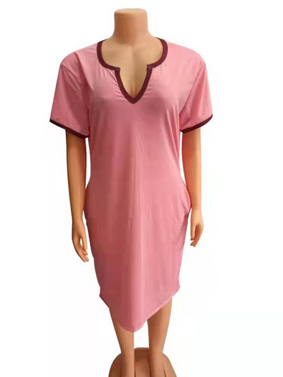 ZJFZML ZZ Liela izmēra kleitas Vairumtirdzniecība Vienkāršas vasaras īsās piedurknes ar dziļu V kakla izgriezumu, dubultkabatas T-krekls Mini Vestidos Dropshipping