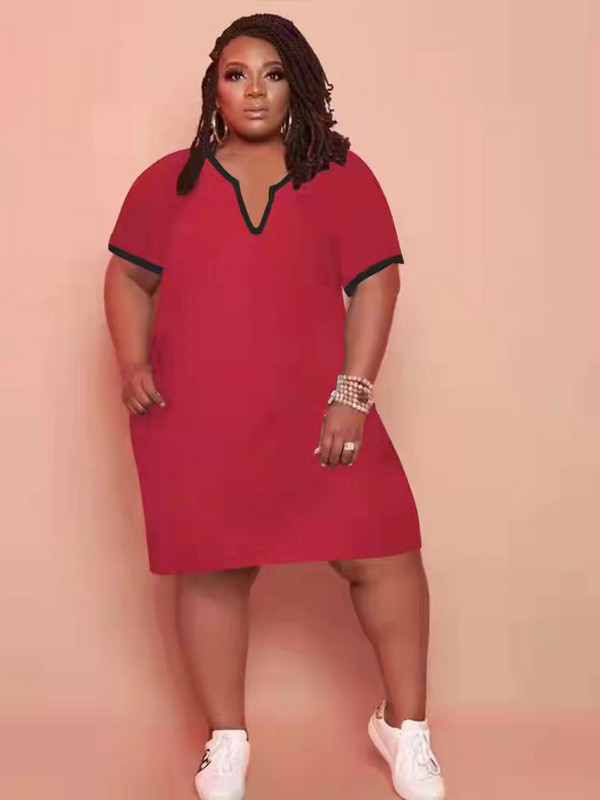 ZJFZML ZZ Liela izmēra kleitas Vairumtirdzniecība Vienkāršas vasaras īsās piedurknes ar dziļu V kakla izgriezumu, dubultkabatas T-krekls Mini Vestidos Dropshipping