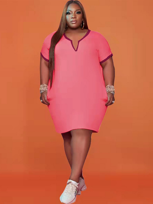 ZJFZML ZZ Liela izmēra kleitas Vairumtirdzniecība Vienkāršas vasaras īsās piedurknes ar dziļu V kakla izgriezumu, dubultkabatas T-krekls Mini Vestidos Dropshipping