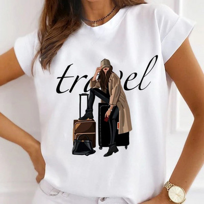 Sieviešu modes topi Vasaras modernas meiteņu rozes karalienes ar burtu apdruku Sieviešu ikdienas T-krekls Brīvi īsām piedurknēm balti pamata T-krekli