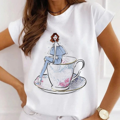 Sieviešu modes topi Vasaras modernas meiteņu rozes karalienes ar burtu apdruku Sieviešu ikdienas T-krekls Brīvi īsām piedurknēm balti pamata T-krekli