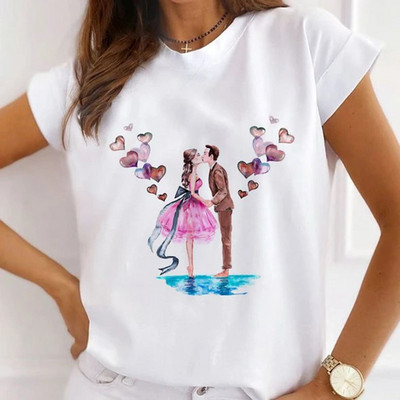 Sieviešu modes topi Vasaras modernas meiteņu rozes karalienes ar burtu apdruku Sieviešu ikdienas T-krekls Brīvi īsām piedurknēm balti pamata T-krekli