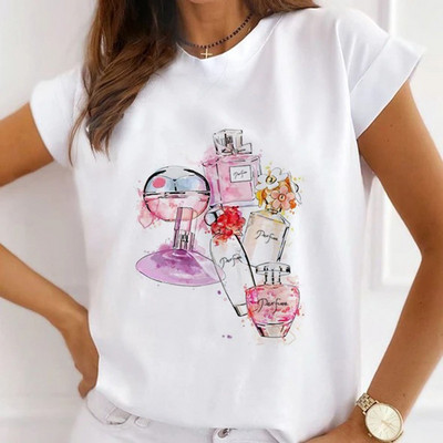 Sieviešu modes topi Vasaras modernas meiteņu rozes karalienes ar burtu apdruku Sieviešu ikdienas T-krekls Brīvi īsām piedurknēm balti pamata T-krekli