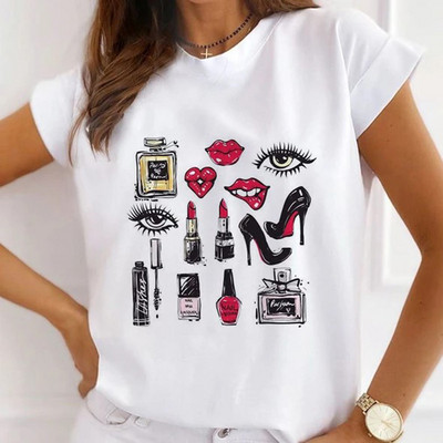 Sieviešu modes topi Vasaras modernas meiteņu rozes karalienes ar burtu apdruku Sieviešu ikdienas T-krekls Brīvi īsām piedurknēm balti pamata T-krekli