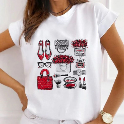 Sieviešu modes topi Vasaras modernas meiteņu rozes karalienes ar burtu apdruku Sieviešu ikdienas T-krekls Brīvi īsām piedurknēm balti pamata T-krekli