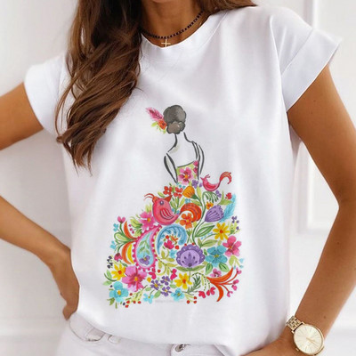 Sieviešu modes topi Vasaras modernas meiteņu rozes karalienes ar burtu apdruku Sieviešu ikdienas T-krekls Brīvi īsām piedurknēm balti pamata T-krekli