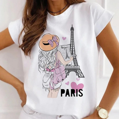 Sieviešu modes topi Vasaras modernas meiteņu rozes karalienes ar burtu apdruku Sieviešu ikdienas T-krekls Brīvi īsām piedurknēm balti pamata T-krekli