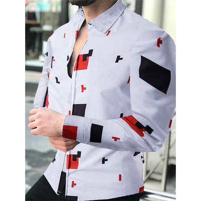 Moda Sociale Cămăși Bărbați Guler răsturnat Cămașă cu nasturi Casual Lattice Print Topuri cu mânecă lungă Haine pentru bărbați Streetwear Cardigan