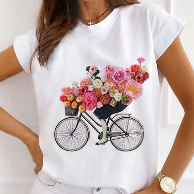 Καλοκαιρινό καινούργιο κοντομάνικο μπλουζάκι Γυναικεία μόδα casual φαρδιά μπλουζάκια με στρογγυλό γιακά λουλούδι μπλουζάκι με πεταλούδα