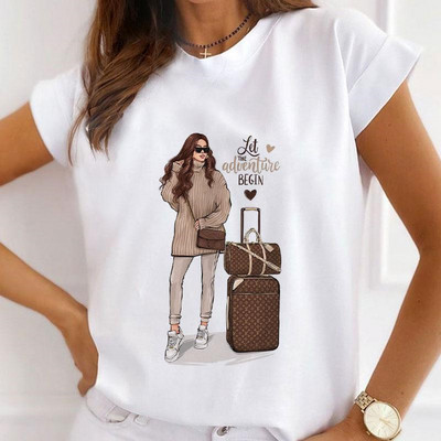 Καλοκαιρινό καινούργιο κοντομάνικο μπλουζάκι Γυναικεία μόδα casual φαρδιά μπλουζάκια με στρογγυλό γιακά λουλούδι μπλουζάκι με πεταλούδα