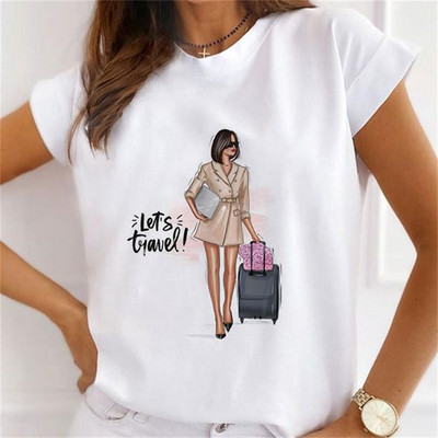 Καλοκαιρινό καινούργιο κοντομάνικο μπλουζάκι Γυναικεία μόδα casual φαρδιά μπλουζάκια με στρογγυλό γιακά λουλούδι μπλουζάκι με πεταλούδα