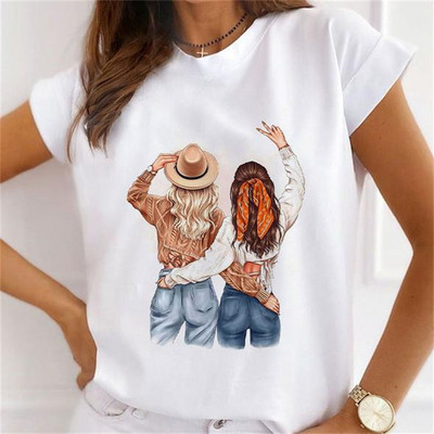 Καλοκαιρινό καινούργιο κοντομάνικο μπλουζάκι Γυναικεία μόδα casual φαρδιά μπλουζάκια με στρογγυλό γιακά λουλούδι μπλουζάκι με πεταλούδα