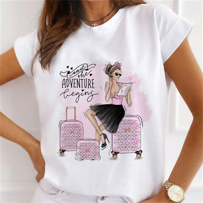 Καλοκαιρινό καινούργιο κοντομάνικο μπλουζάκι Γυναικεία μόδα casual φαρδιά μπλουζάκια με στρογγυλό γιακά λουλούδι μπλουζάκι με πεταλούδα