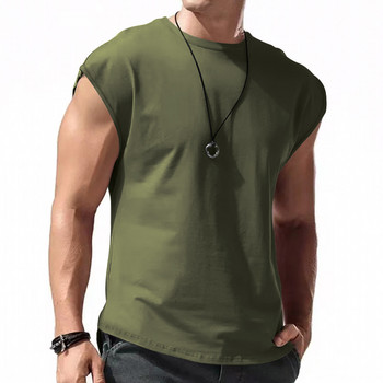 Мъжка лятна нова тениска без ръкави Ежедневна широка едноцветна тънка камизолка