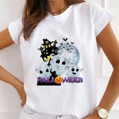 Jauki ķirbju gadījuma T-krekli ar īsām piedurknēm Sieviešu apģērbi Modes Tkrekli Vasaras Sieviešu Priecīgu Helovīnu Grafiskie T-krekli