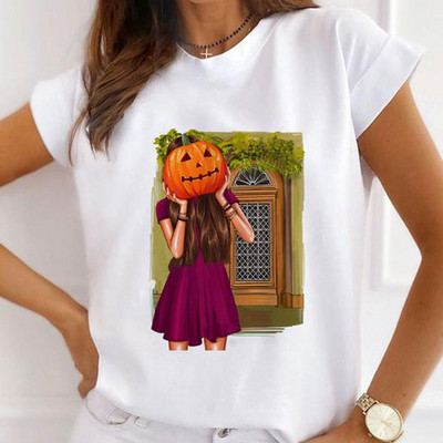 Jauki ķirbju gadījuma T-krekli ar īsām piedurknēm Sieviešu apģērbi Modes Tkrekli Vasaras Sieviešu Priecīgu Helovīnu Grafiskie T-krekli