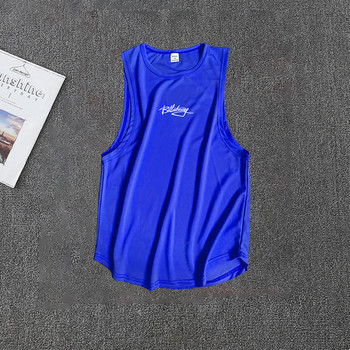 Мъжки спортен потник с буквени графики Бързосъхнеща дишаща жилетка Мъжка тениска за фитнес, бягане, сърфиране, пътешествие, ежедневна тениска без ръкави