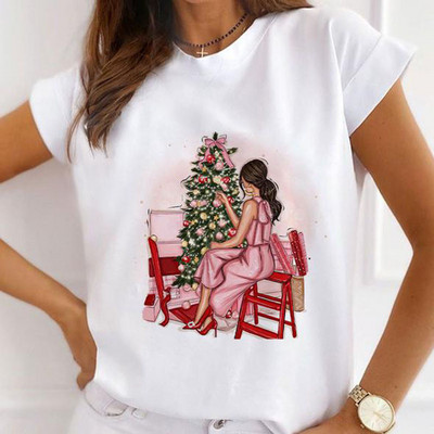 Divat rövid ujjú alkalmi pólók Boldog karácsonyt Ruhák Női Nyári T ruházat Női Pillangómintás Grafikus póló