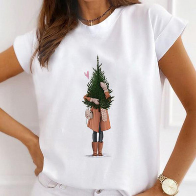 Divat rövid ujjú alkalmi pólók Boldog karácsonyt Ruhák Női Nyári T ruházat Női Pillangómintás Grafikus póló