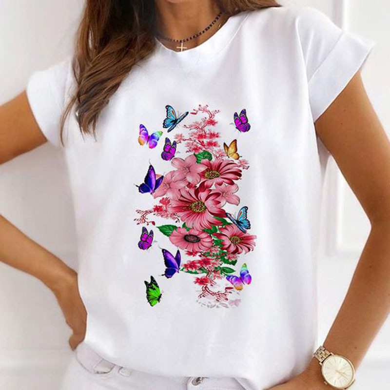 Divat rövid ujjú alkalmi pólók Boldog karácsonyt Ruhák Női Nyári T ruházat Női Pillangómintás Grafikus póló