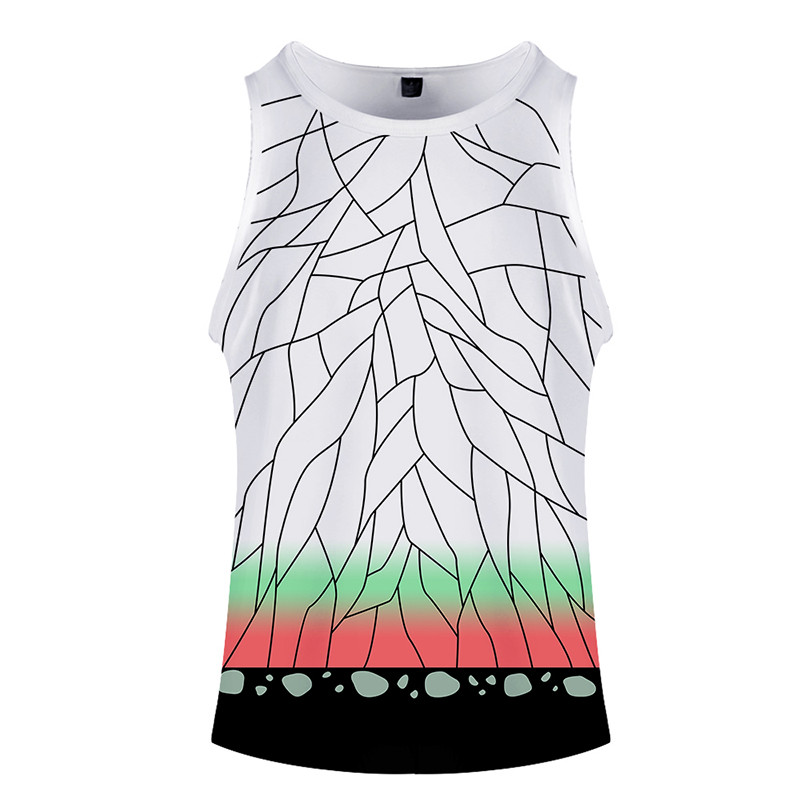 Fashion Print Deemon Slayer Kimetsu No Yaiba Kostüüm Cosplay Homme 3D Kulturismi Tankid Varrukateta Meeste Naiste Fitness 3D Vest