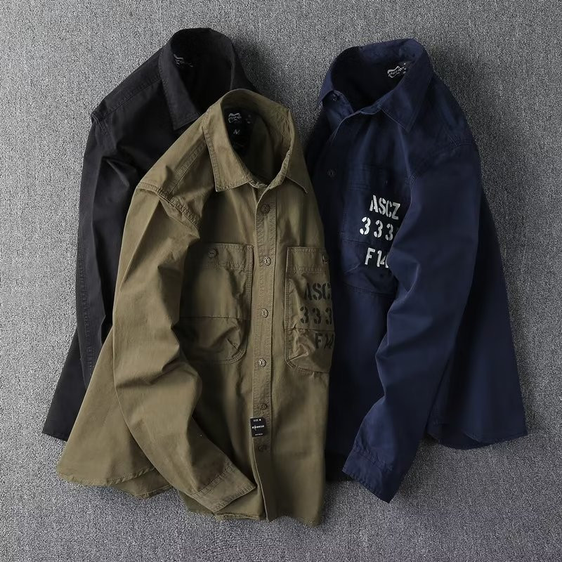 Zīmola vīriešu retro kravas krekls jaka militārā uniforma ikdienas sociālās kleitas krekls safari stila krekli Vīriešu populārākie puišu apģērbi