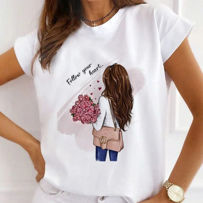 Γυναικεία μπλουζάκια με στάμπα σε στυλ κοριτσιού, vintage γραφικά, φαρδιά μπλουζάκια Harajuku, γυναικεία μπλουζάκια με κοντό μανίκι